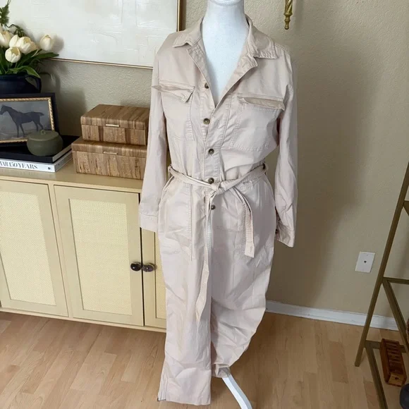 EVERLANE Tan The Modern Utility Jumpsuit Size 8 Belted - Picture 4 of 9